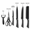 6-Piece Black Wave Non-Stick Kitchen Knife Set with Crocodile Anti-Slip Handles