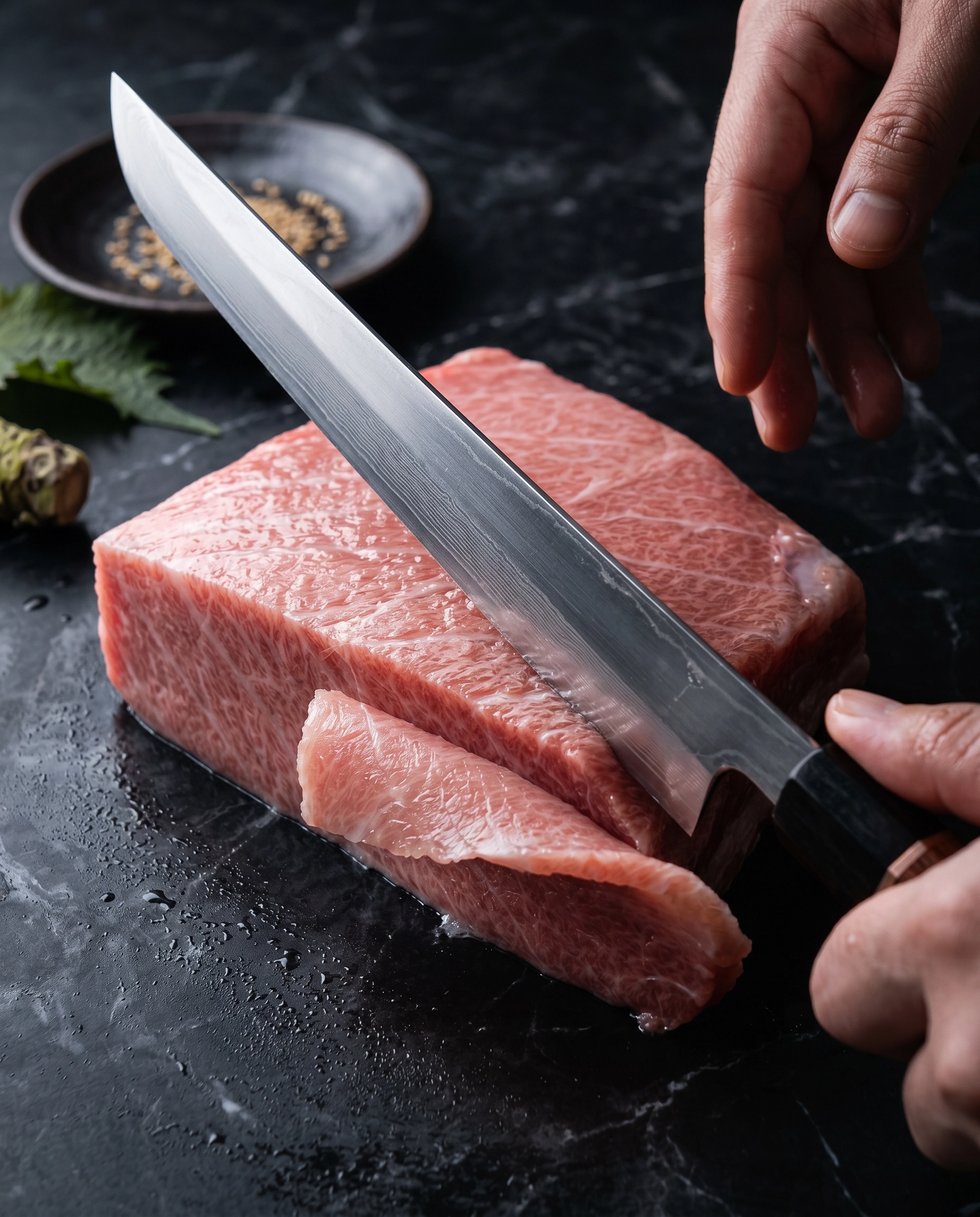 9 Inch Japanese Yanagiba Sashimi Knife, High Carbon Steel Single Bevel Blade, Rosewood Handle with Black Ebony Ferrule & Gold Accent, Professional Sushi Slicing Kitchen Knife